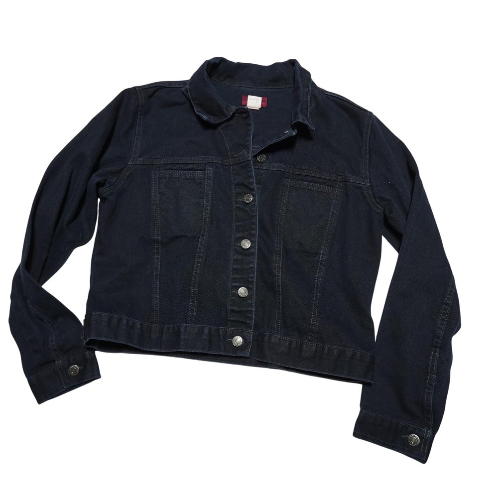 Old Navy Denim Jacket Womens Large Blue Stretch Button Front Collared Short